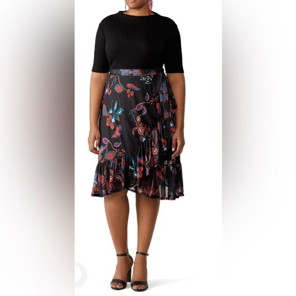 JUNAROSE Flower Printed Mesh Skirt Size 3X - Picture 1 of 6